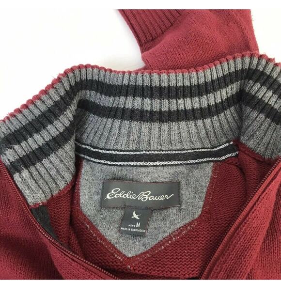 Eddie Bauer Quarter Zip Pullover Sweater Men's Medium Burgundy 100% Cotton - Picture 7 of 8